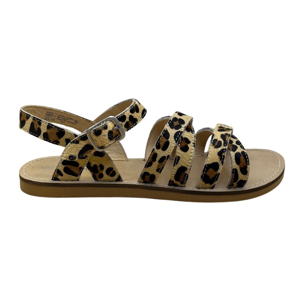 Mini Boden Girls Leopard Print Real Fur Adjustable Straps Sandals Size US 6.5